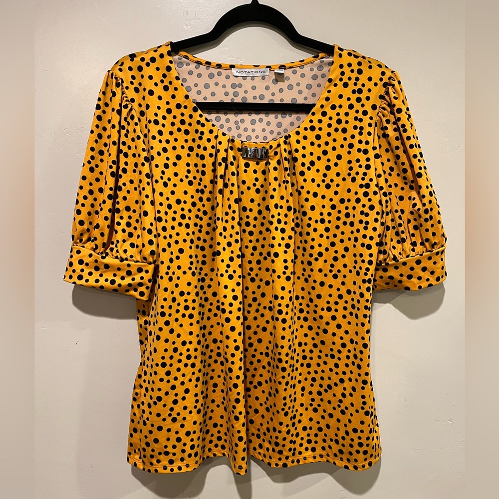 Notations Yellow Polka Dot Blouse Women's Size L